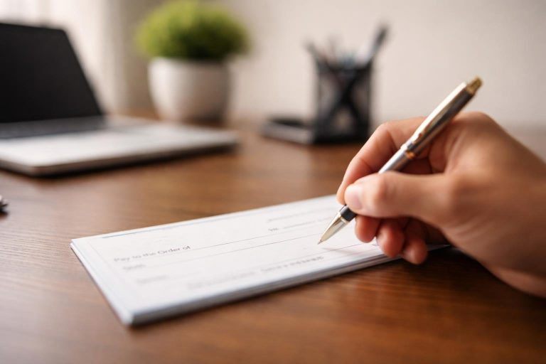 main-floue-stylo-cheque-bureau